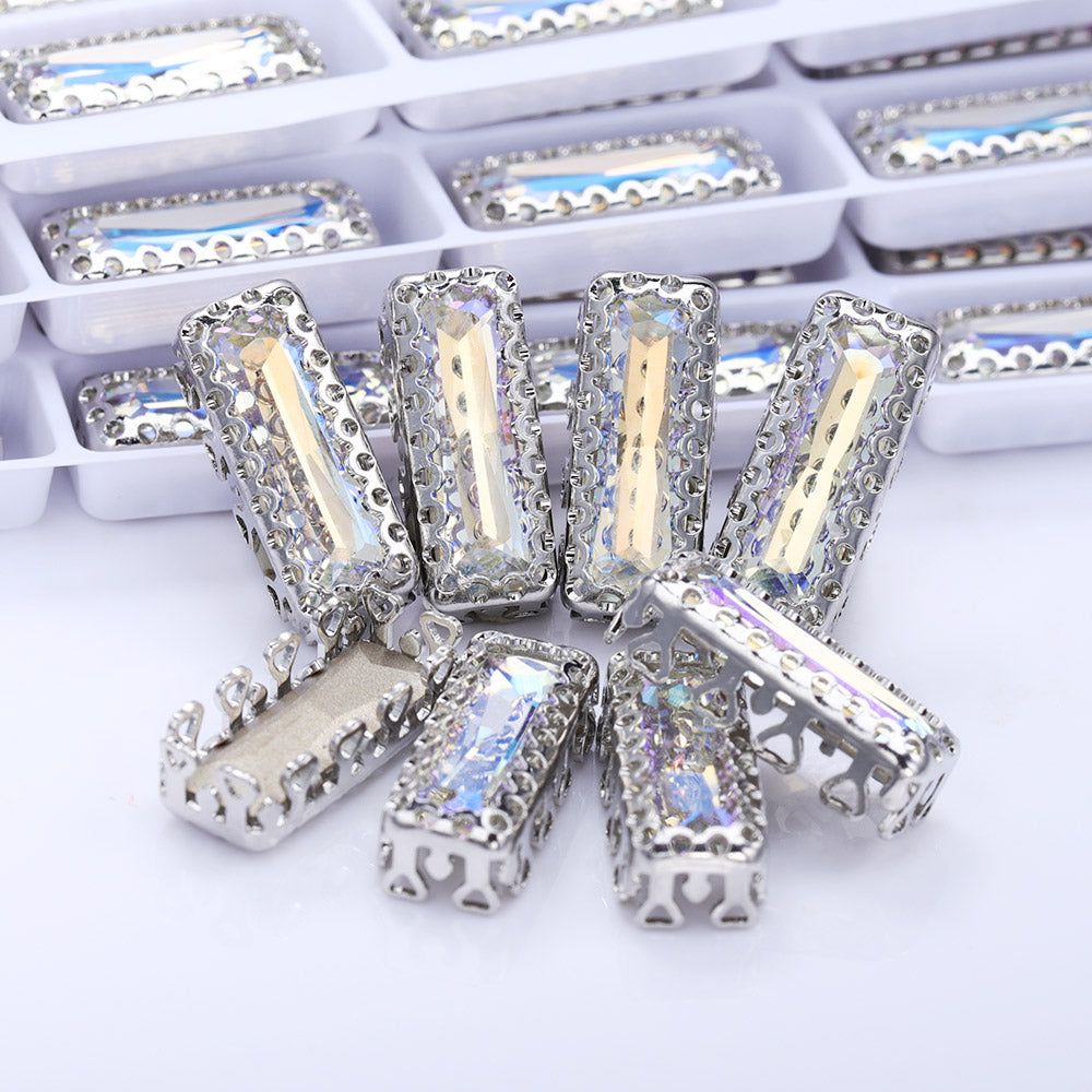 Moonlight Princess Baguette Shape High-Quality Glass Sew-on Nest Hollow Claw Rhinestones