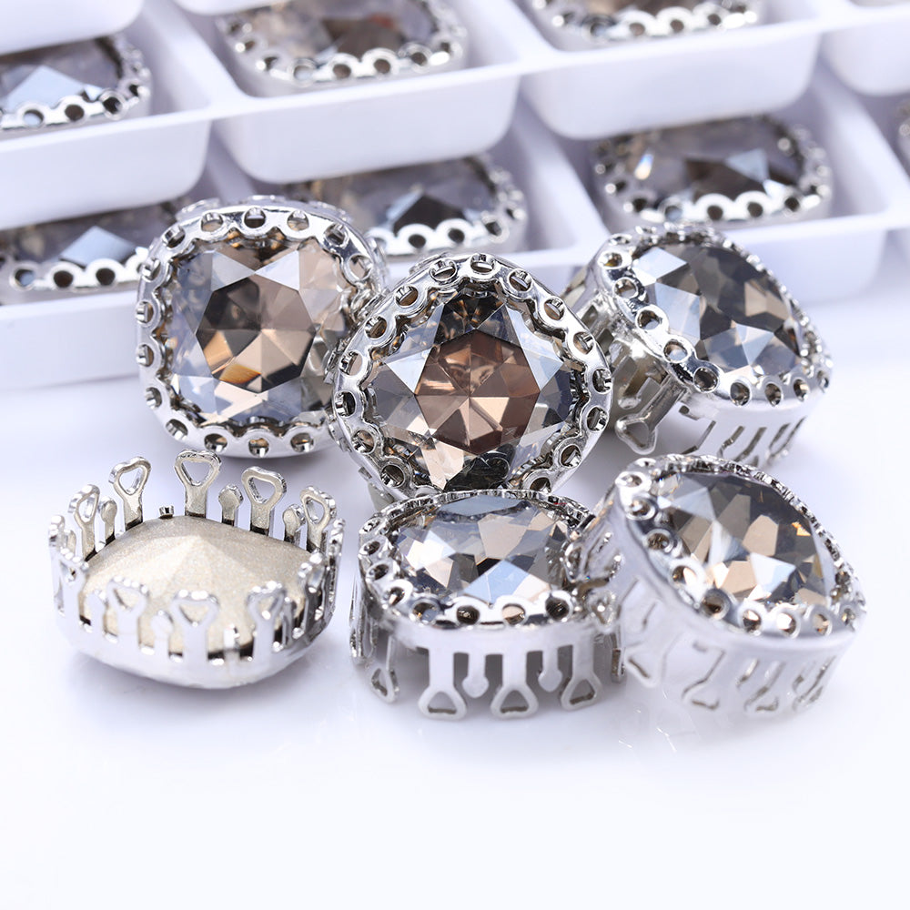 Satin Cushion Square Shape High-Quality Glass Sew-on Nest Hollow Claw Rhinestones