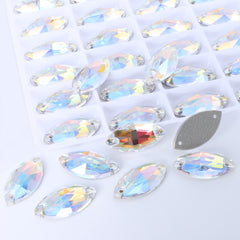 Light Crystal AB Navette Shape High Quality Glass Sew-on Rhinestones