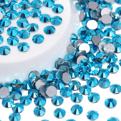 Metallic Aquamarine Glass FlatBack Rhinestones Silver Back