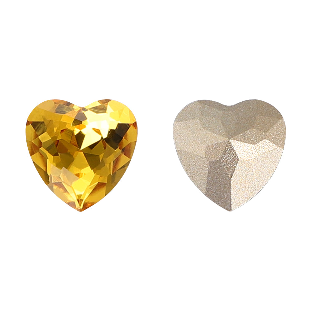 Light Topaz Heart Shape High Quality Glass Pointed Back Fancy Rhinestones