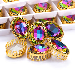 Volcano Oval Shape High-Quality Glass Sew-on Nest Hollow Claw Rhinestones