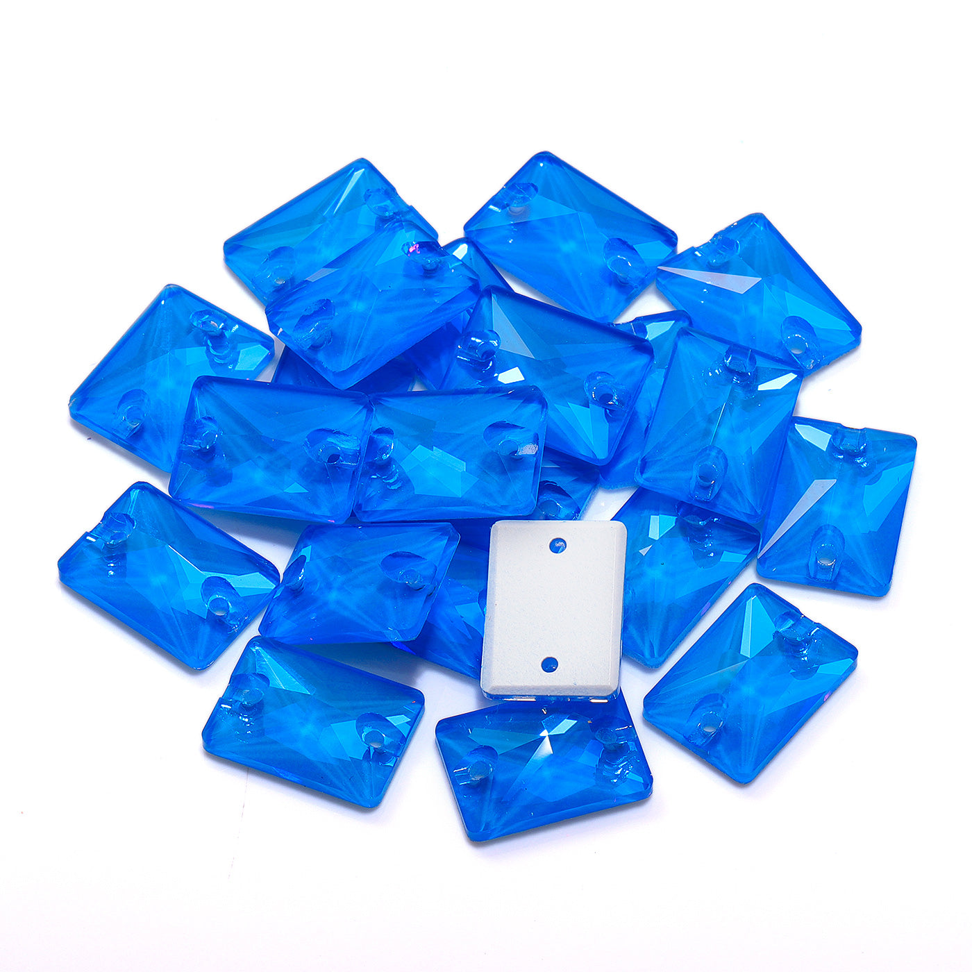 Electric Neon Blue Rectangle Shape High Quality Glass Sew-on Rhinestones