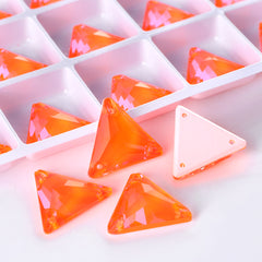 Electric Neon Orange Yellow Triangle Shape High Quality Glass Sew-on Rhinestones