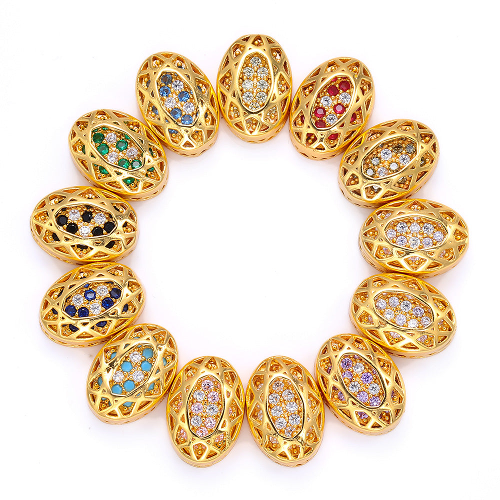 Oval Shape Golden Plated High-Quality Sew-on Alloy Charms Inlaid Cubic Zirconia