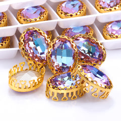 Vitrail Light Oval Shape High-Quality Glass Sew-on Nest Hollow Claw Rhinestones