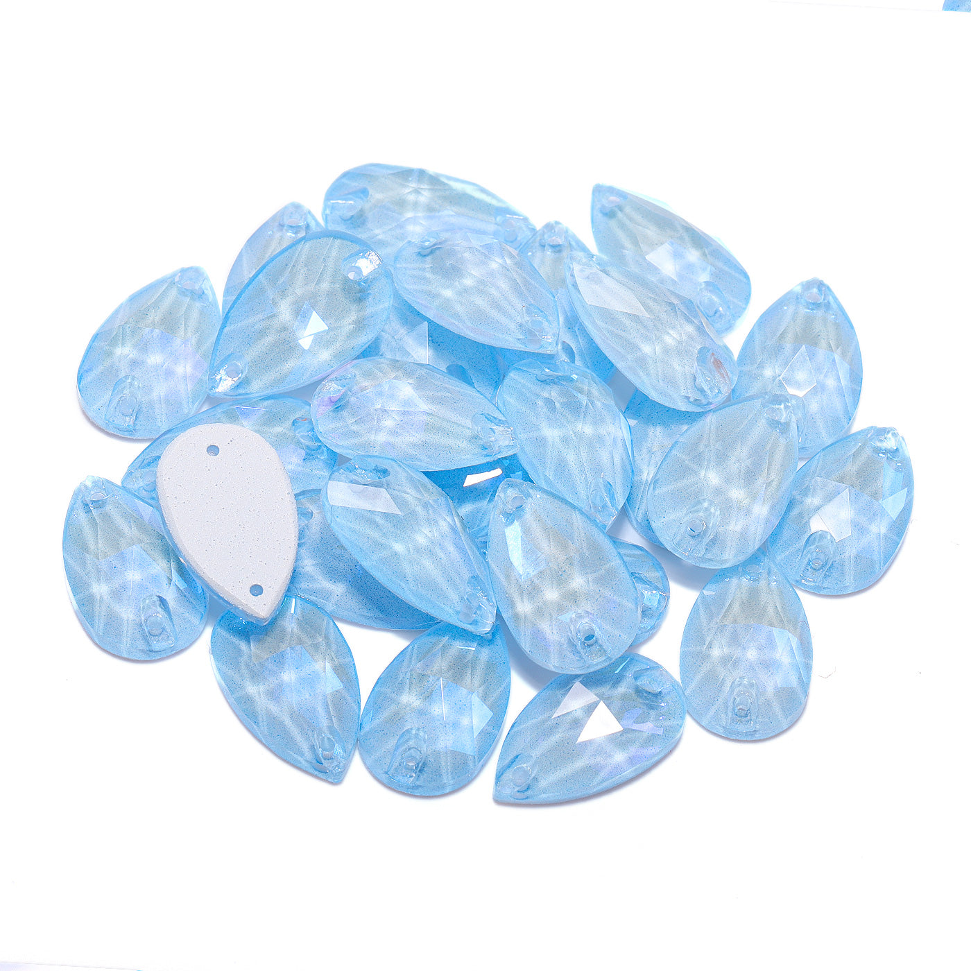 Electric Neon Light Blue Drop Shape High Quality Glass Sew-on Rhinestones