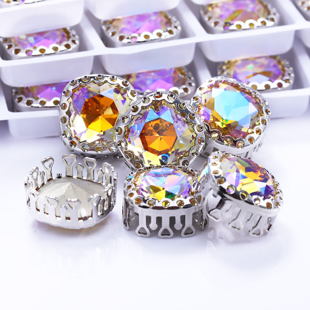 Paradise Shine Cushion Square Shape High-Quality Glass Sew-on Nest Hollow Claw Rhinestones