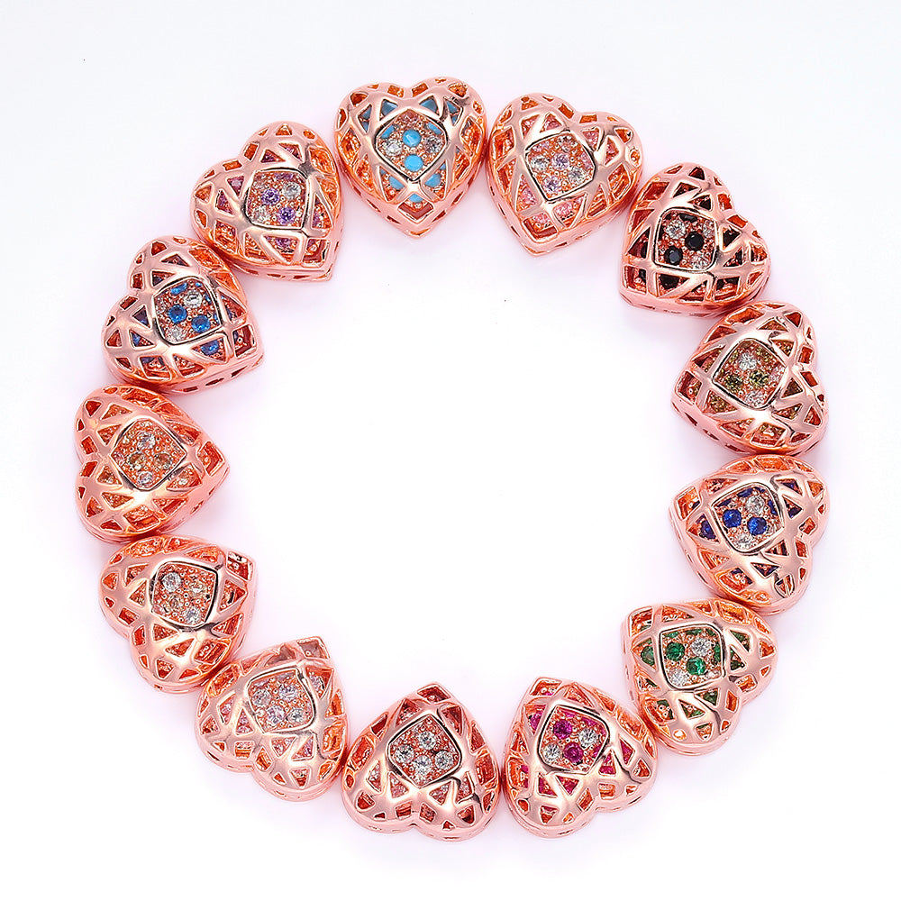 Hartvorm Rose Gold vergulde hoogwaardige Sewing-On Ally Charms ingelegde kubieke zirkonia