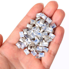 White Opal Rectangle Shape Glass Pointed Back Fancy Rhinestones