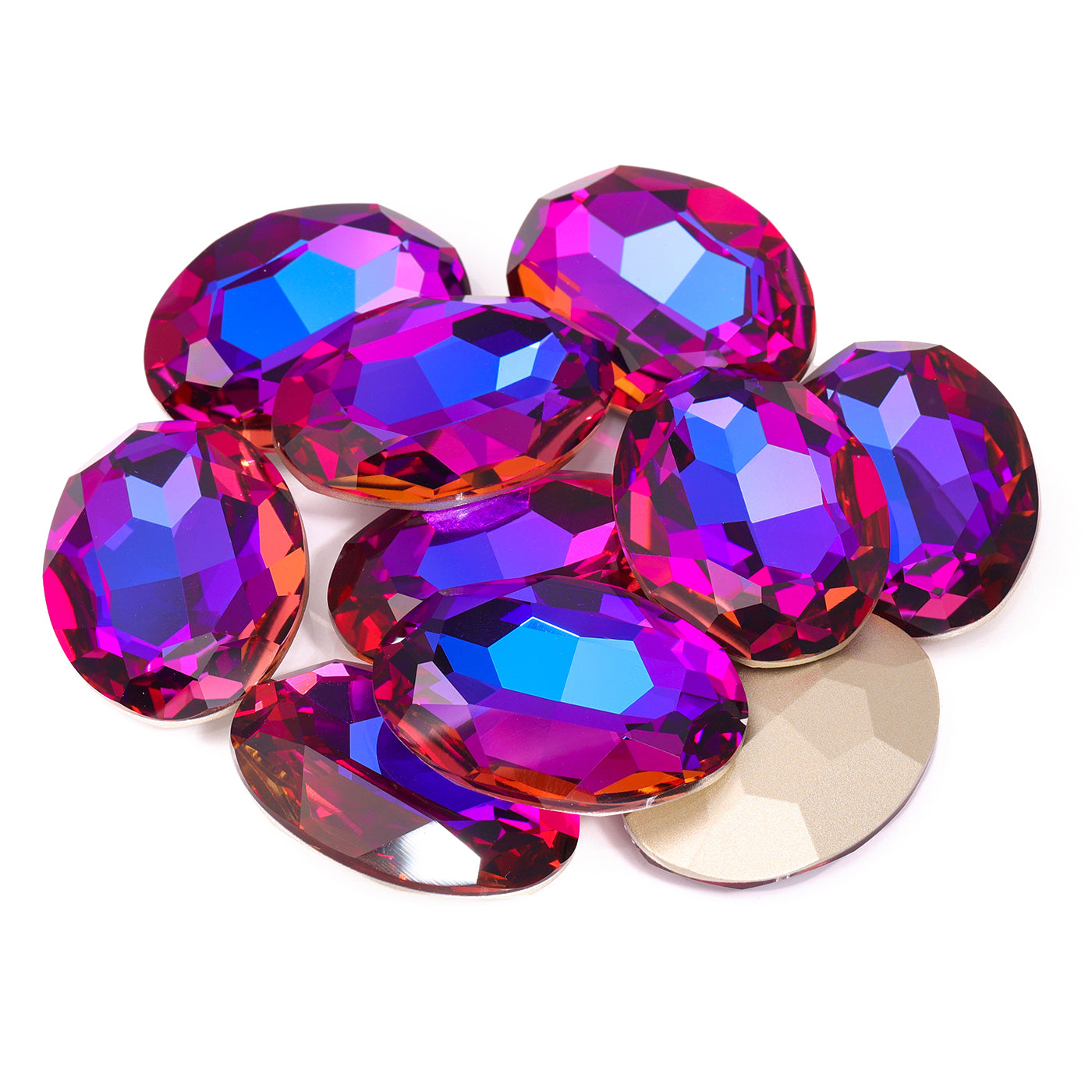 Violet Blue Big Oval Shape High Quality Glass Pointed Back Fancy Rhinestones