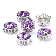 Violet Gemstone Flower Round Shape High-Quality Glass Sew-on Nest Hollow Claw Rhinestones