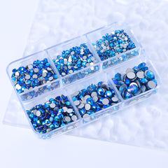 Mixed Sizes 6 Grid Box Indicolite AB Glass FlatBack Rhinestones For Nail Art Silver Back