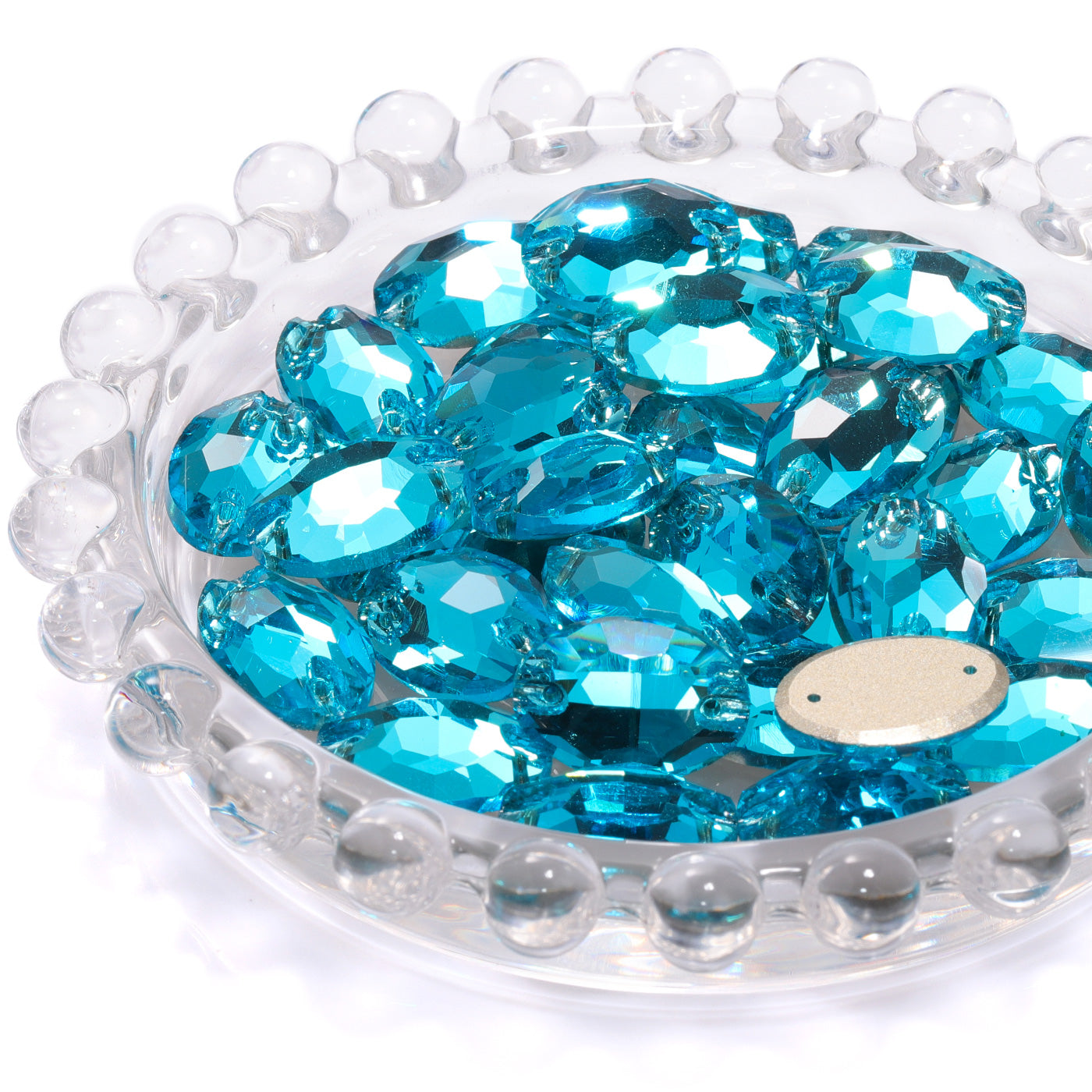 Aquamarine Oval Shape High Quality Glass Sew-on Rhinestones