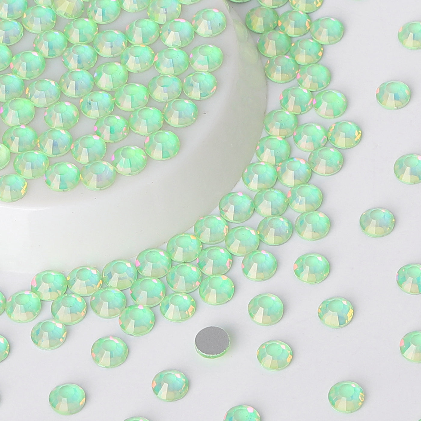 Crystal Green Opal Glass FlatBack Rhinestones Silver Back