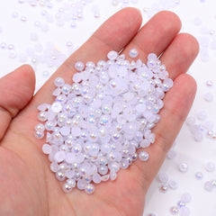 White AB Resin Flat Back Pearls Multi Sizes