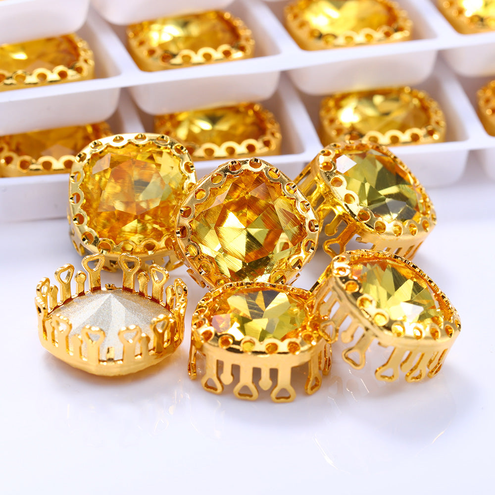 Light Topaz Cushion Square Shape High-Quality Glass Sew-on Nest Hollow Claw Rhinestones