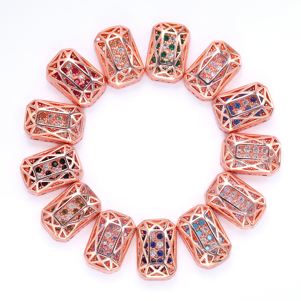 Octagon Shape Rose Gold Plated High-Quality Sew-on Alloy Charms Inlaid Cubic Zirconia