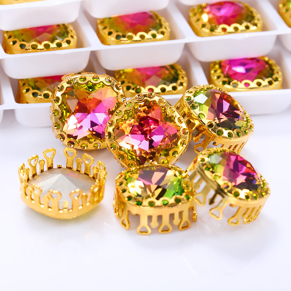 Vitrail Rose Cushion Square Shape High-Quality Glass Sew-on Nest Hollow Claw Rhinestones