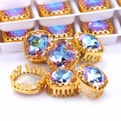 Vitrail Light Cushion Square Shape High-Quality Glass Sew-on Nest Hollow Claw Rhinestones