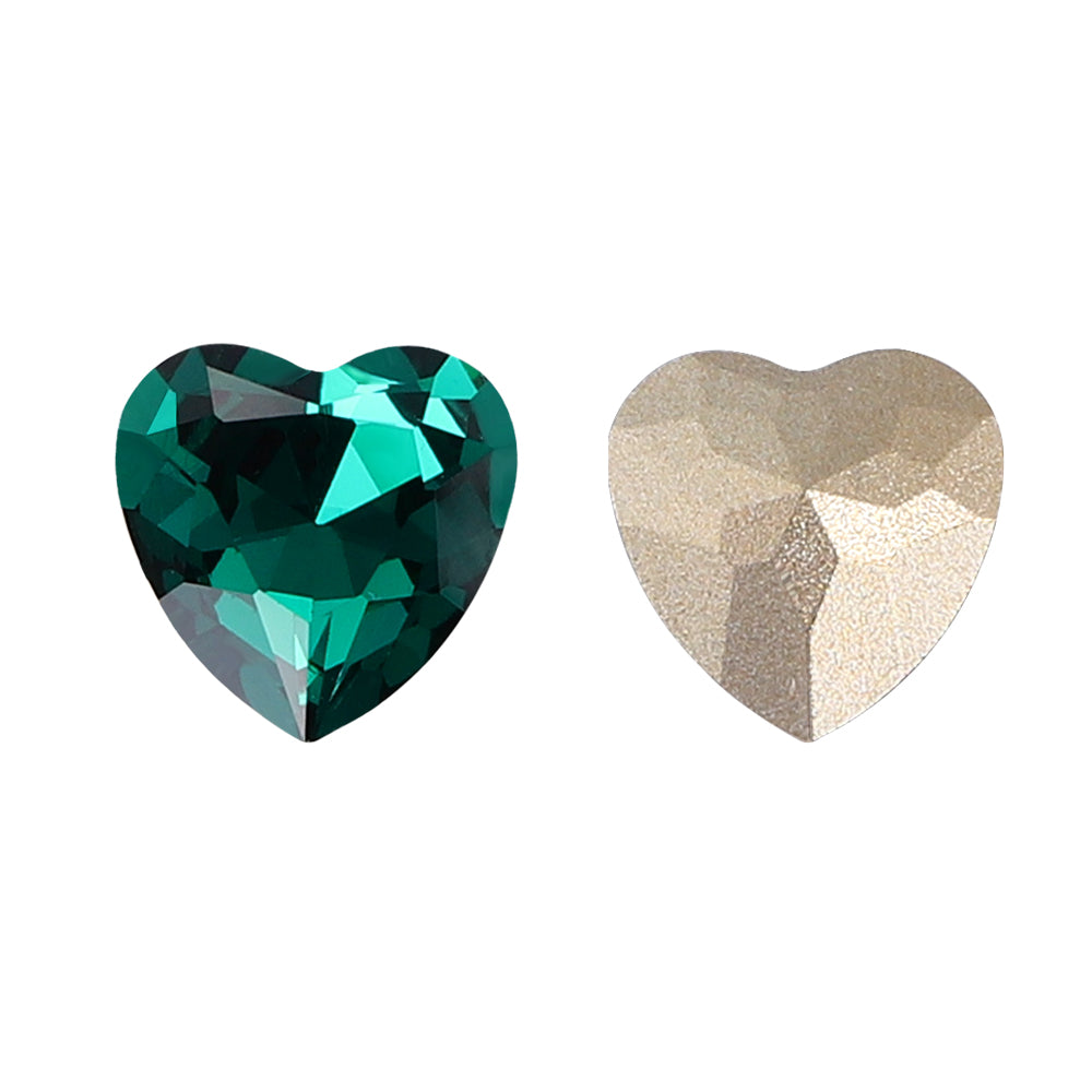 Emerald Heart Shape High Quality Glass Pointed Back Fancy Rhinestones