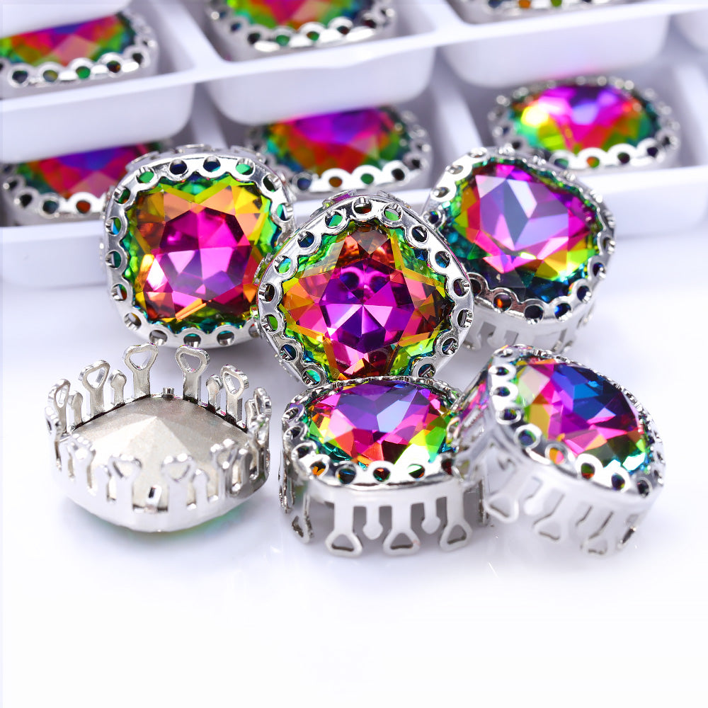 Volcano Cushion Square Shape High-Quality Glass Sew-on Nest Hollow Claw Rhinestones