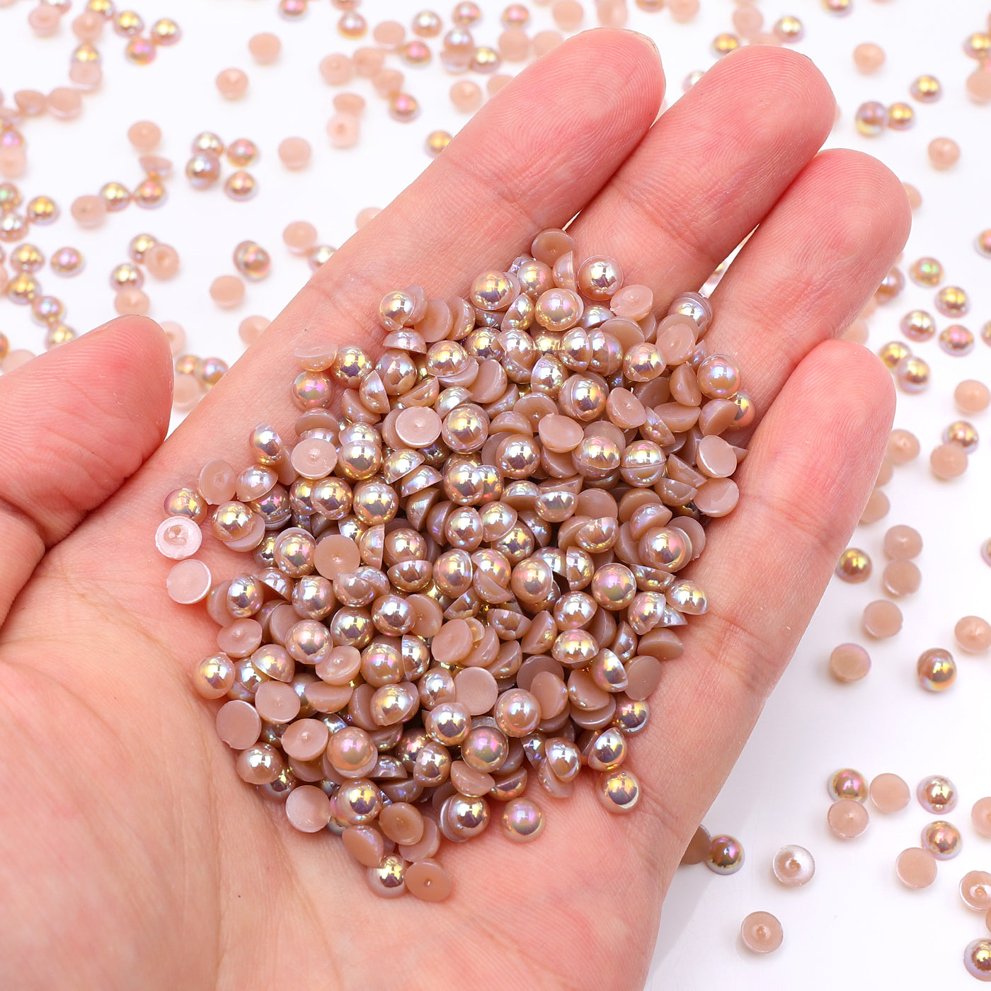 Light Coffee AB Resin Flat Back Pearls Multi Sizes