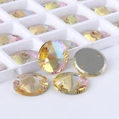 Luminous Green Rivoli  Shape High Quality Glass Sew-on Rhinestones