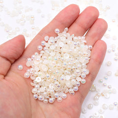 Ivory AB Resin Flat Back Pearls Multi Sizes