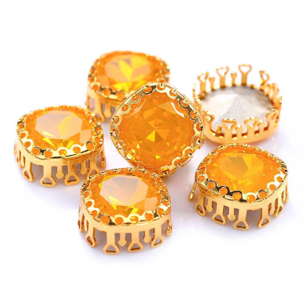 Topaz Opal Cushion Square Shape High-Quality Glass Sew-on Nest Hollow Claw Rhinestones