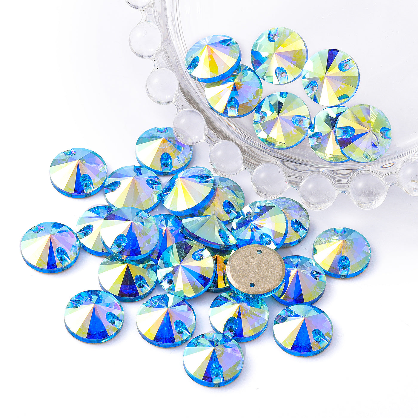 Aquamarine AB Rivoli Shape High Quality Glass Sew-on Rhinestones