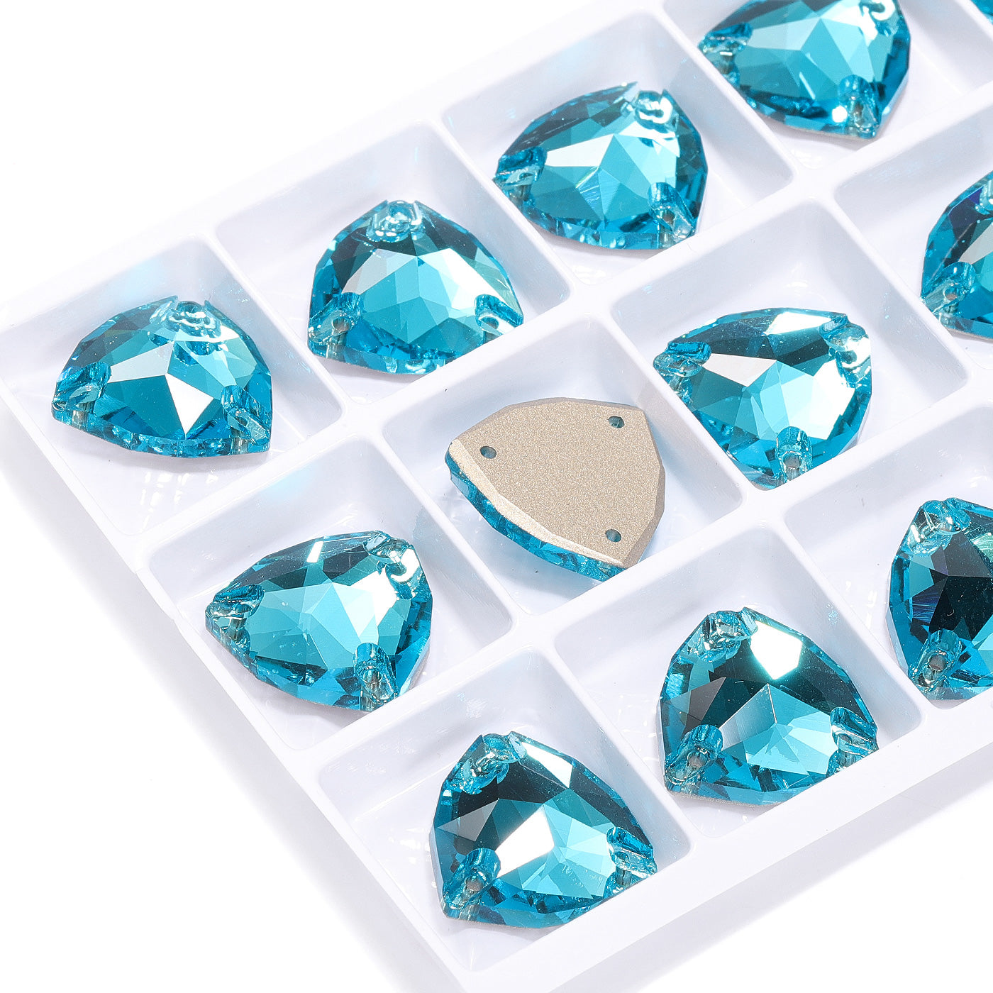 Aquamarine Trilliant Shape High Quality Glass Sew-on Rhinestones