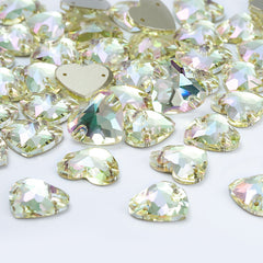 Luminous Green Heart Shape High Quality Glass Sew-on Rhinestones WholesaleRhinestone