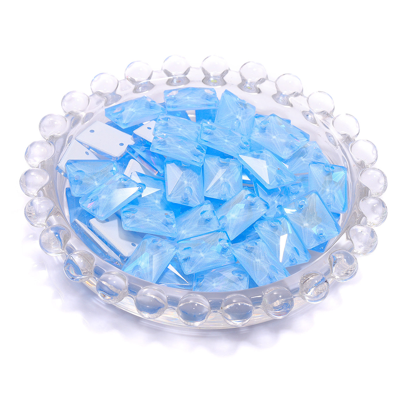 Electric Neon Light Blue Rectangle Shape High Quality Glass Sew-on Rhinestones