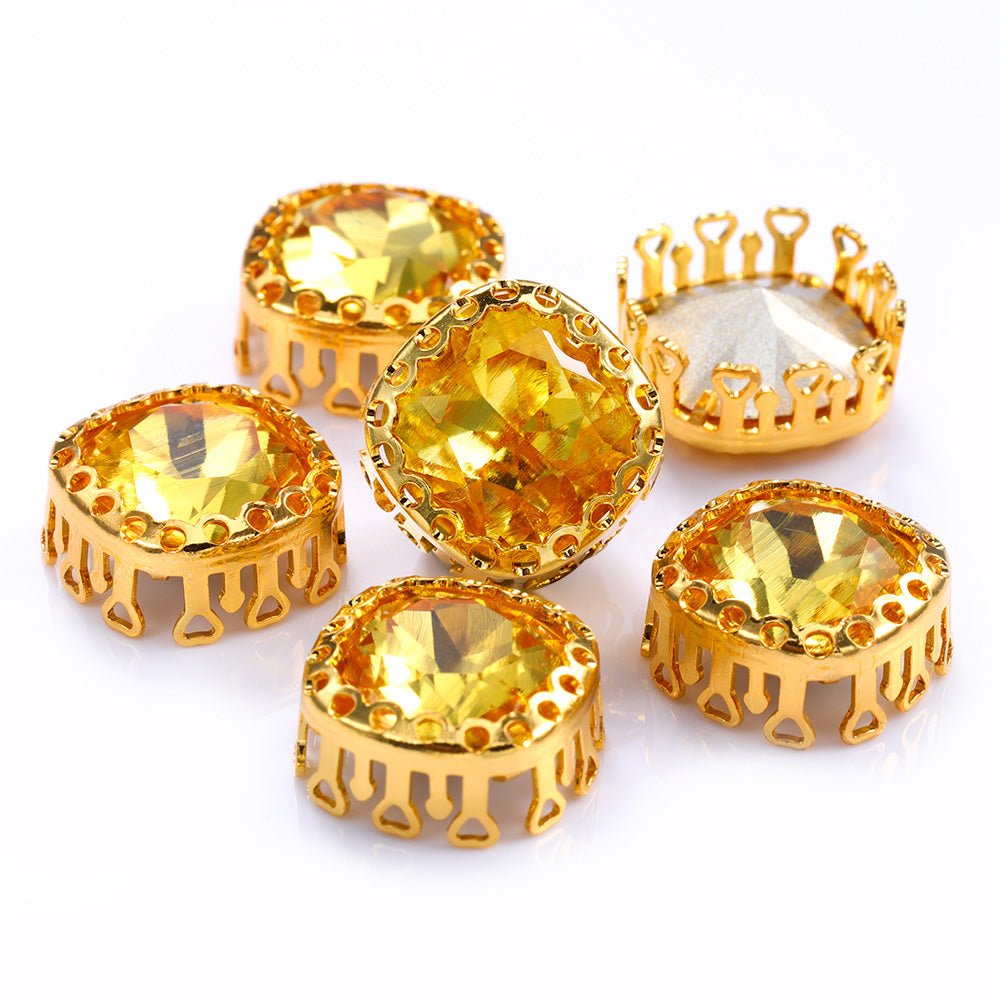 Light Topaz Cushion Square Shape High-Quality Glass Sew-on Nest Hollow Claw Rhinestones