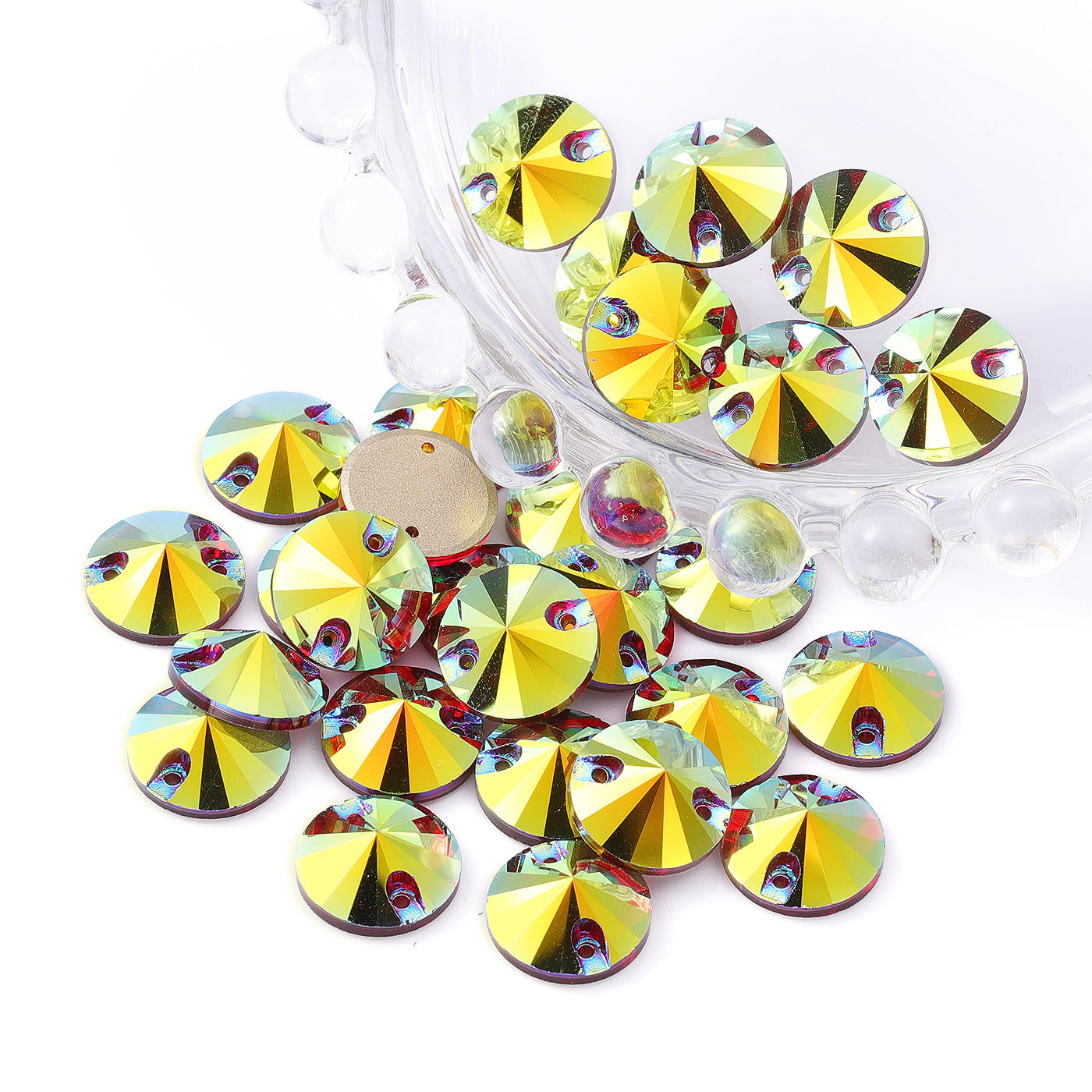 Siam AB Rivoli Shape High Quality Glass Sew-on Rhinestones