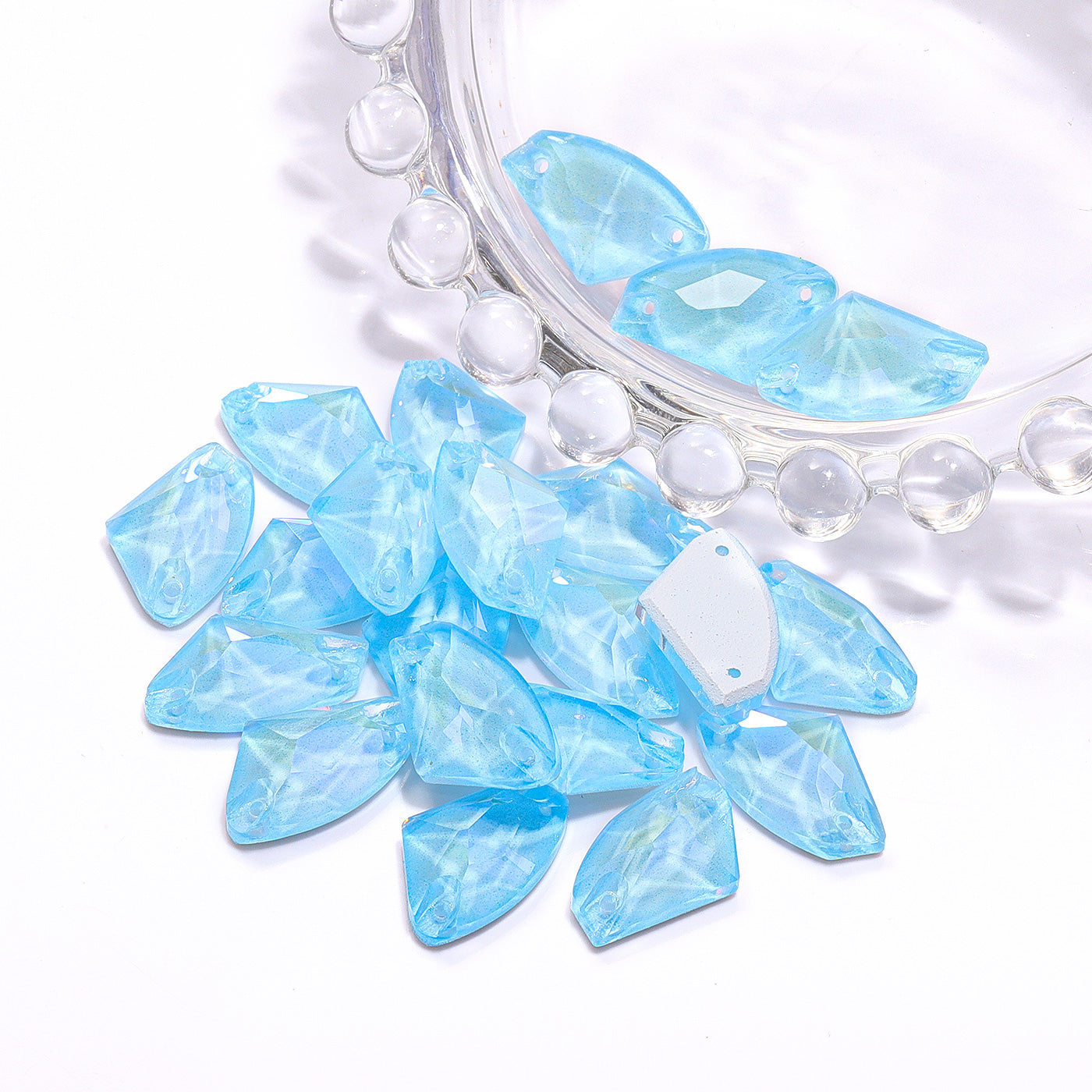 Electric Neon Aquamarine Galactic Shape High Quality Glass Sew-on Rhinestones