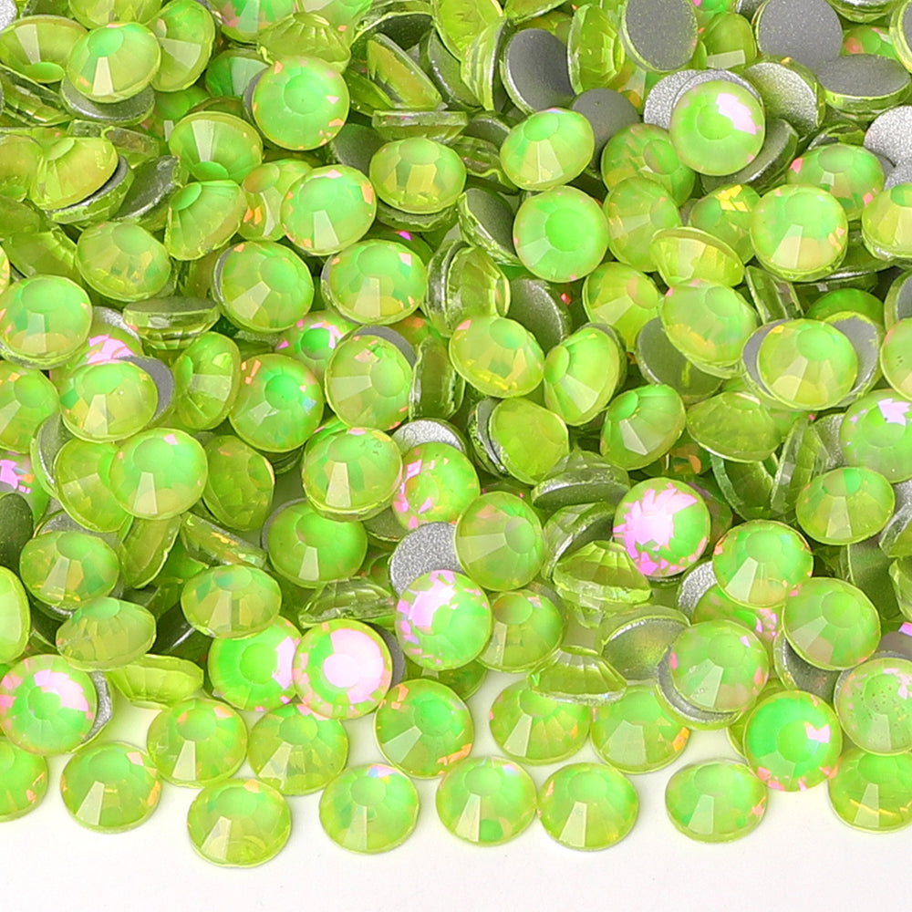 Crystal Chartreuse Glass FlatBack Rhinestones Silver Back