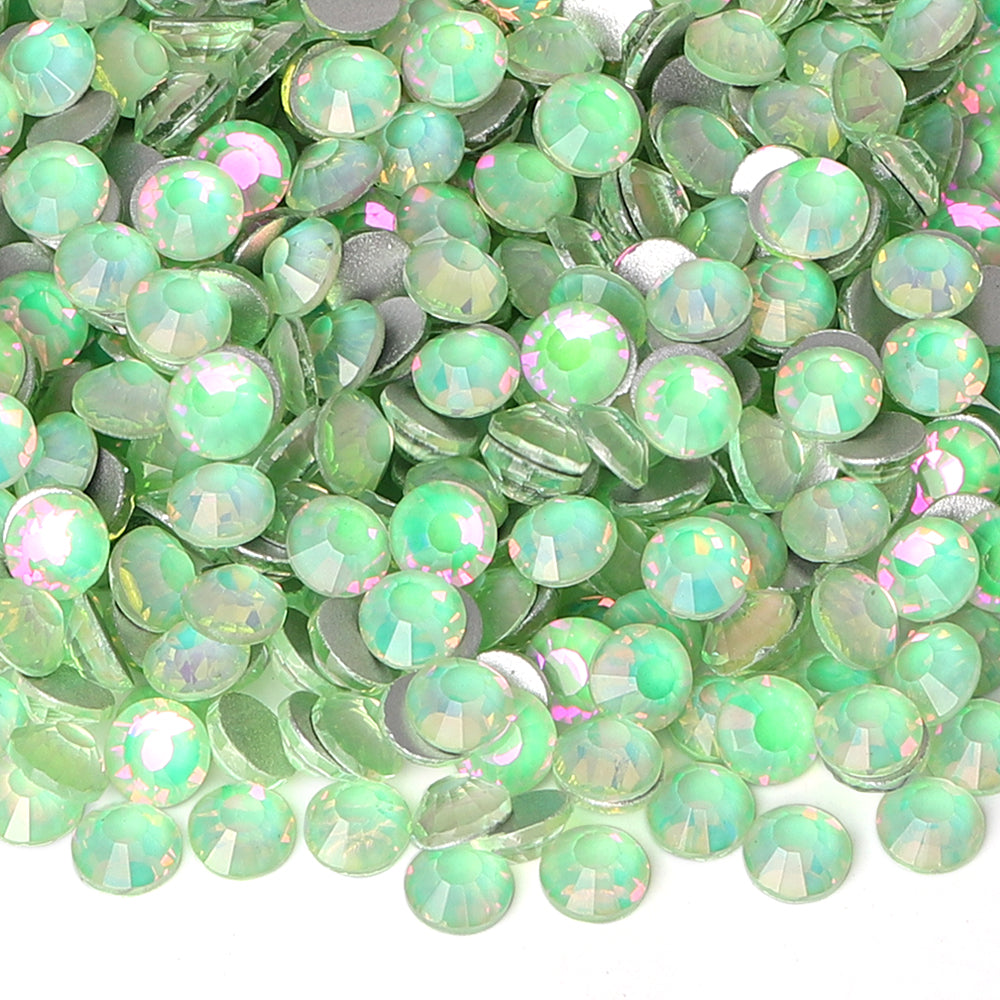 Crystal Green Opal Glass FlatBack Rhinestones Silver Back