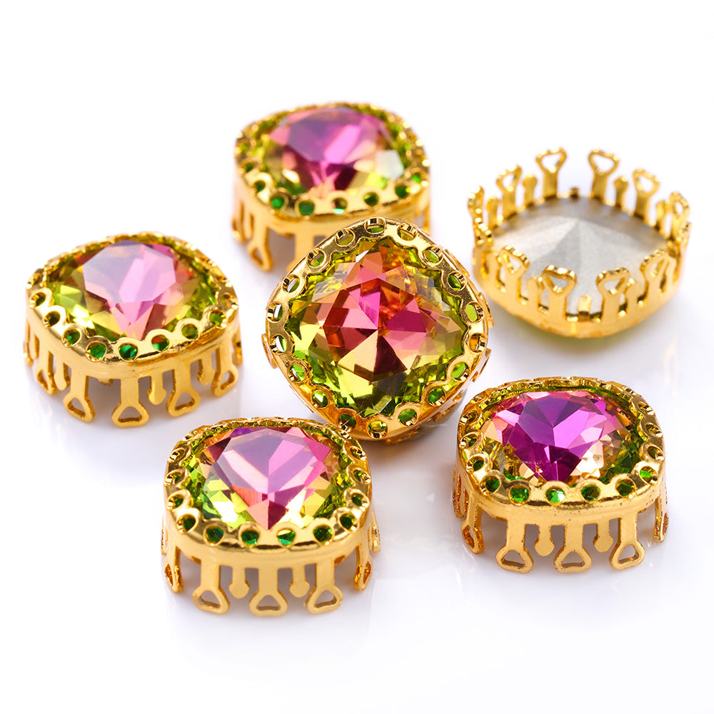 Vitrail Rose Cushion Square Shape High-Quality Glass Sew-on Nest Hollow Claw Rhinestones