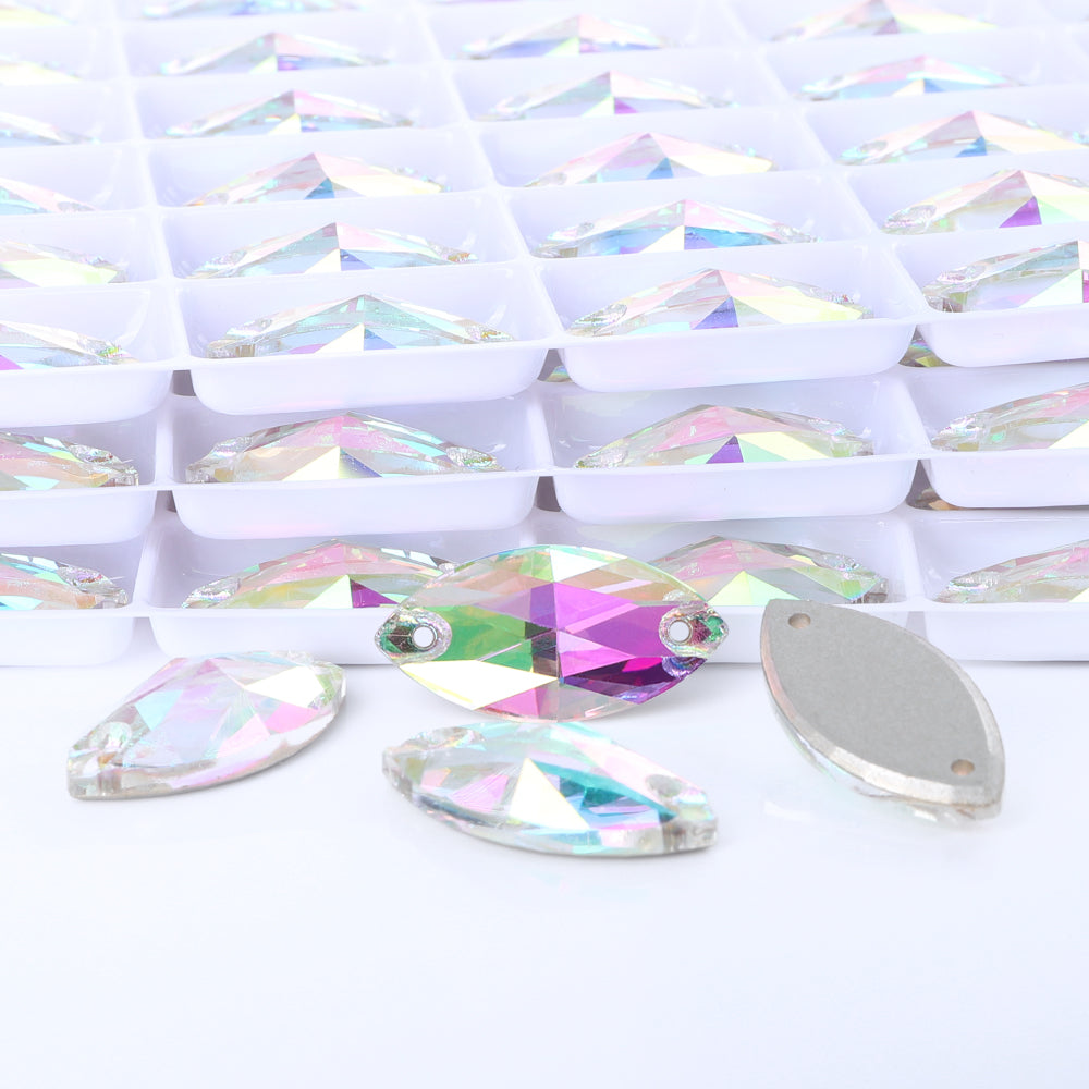 Crystal Phantom Navette Shape High Quality Glass Sew-on Rhinestones