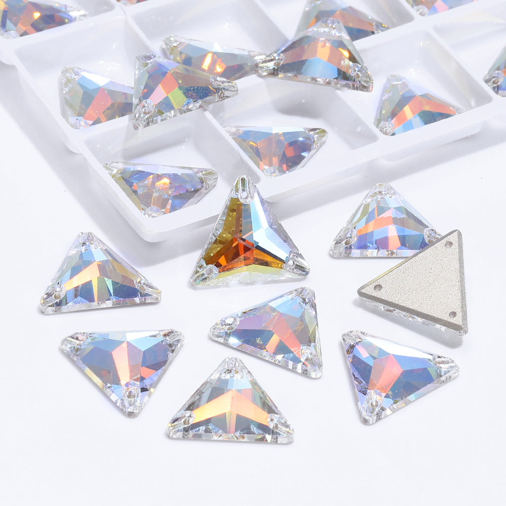 Light Crystal AB Triangle Shape High Quality Glass Sew-on Rhinestones