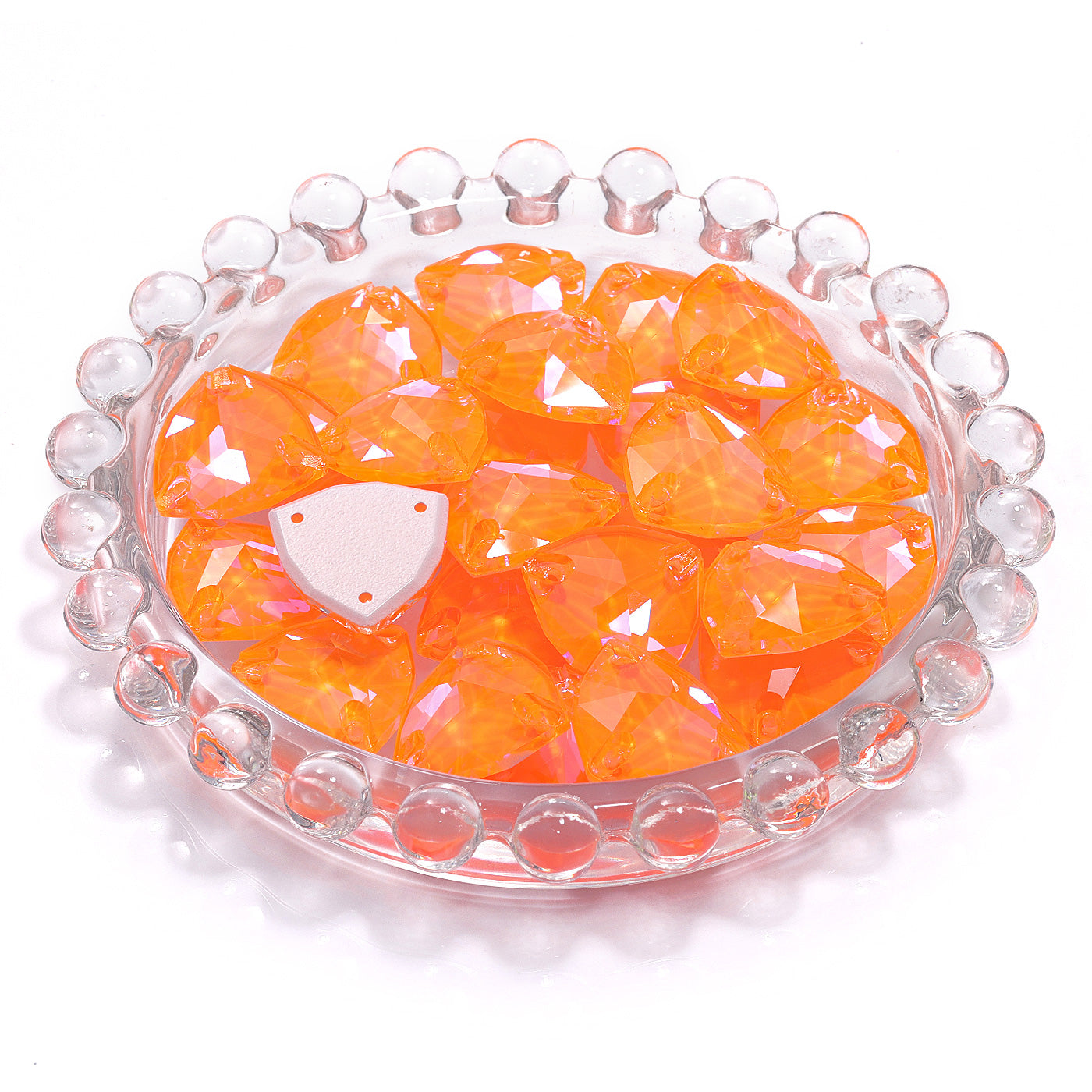 Electric Neon Orange Yellow Trilliant Shape High Quality Glass Sew-on Rhinestones