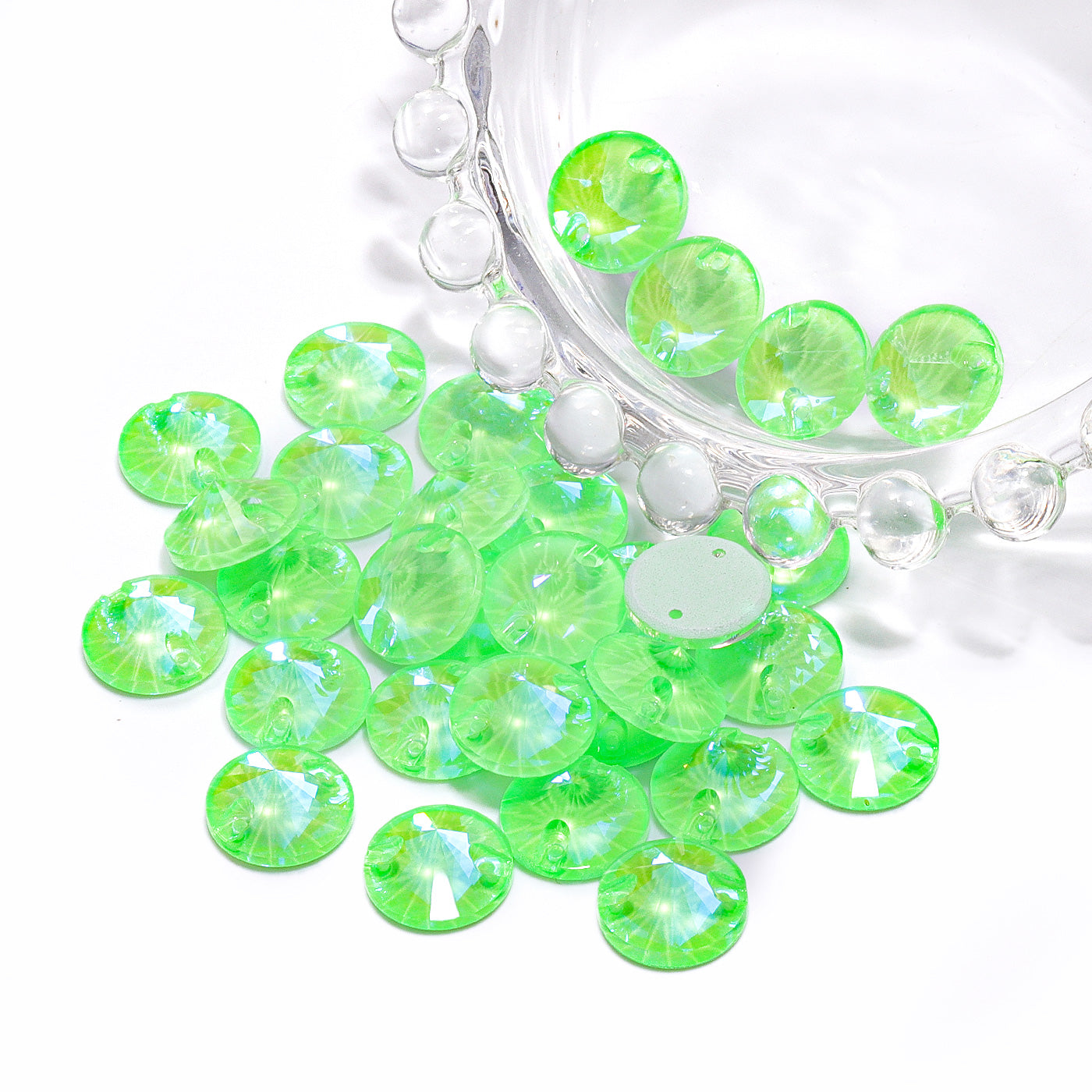 Electric Neon Peridot Rivoli Shape High Quality Glass Sew-on Rhinestones