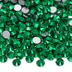 Metallic Imperial Green Glass FlatBack Rhinestones Silver Back