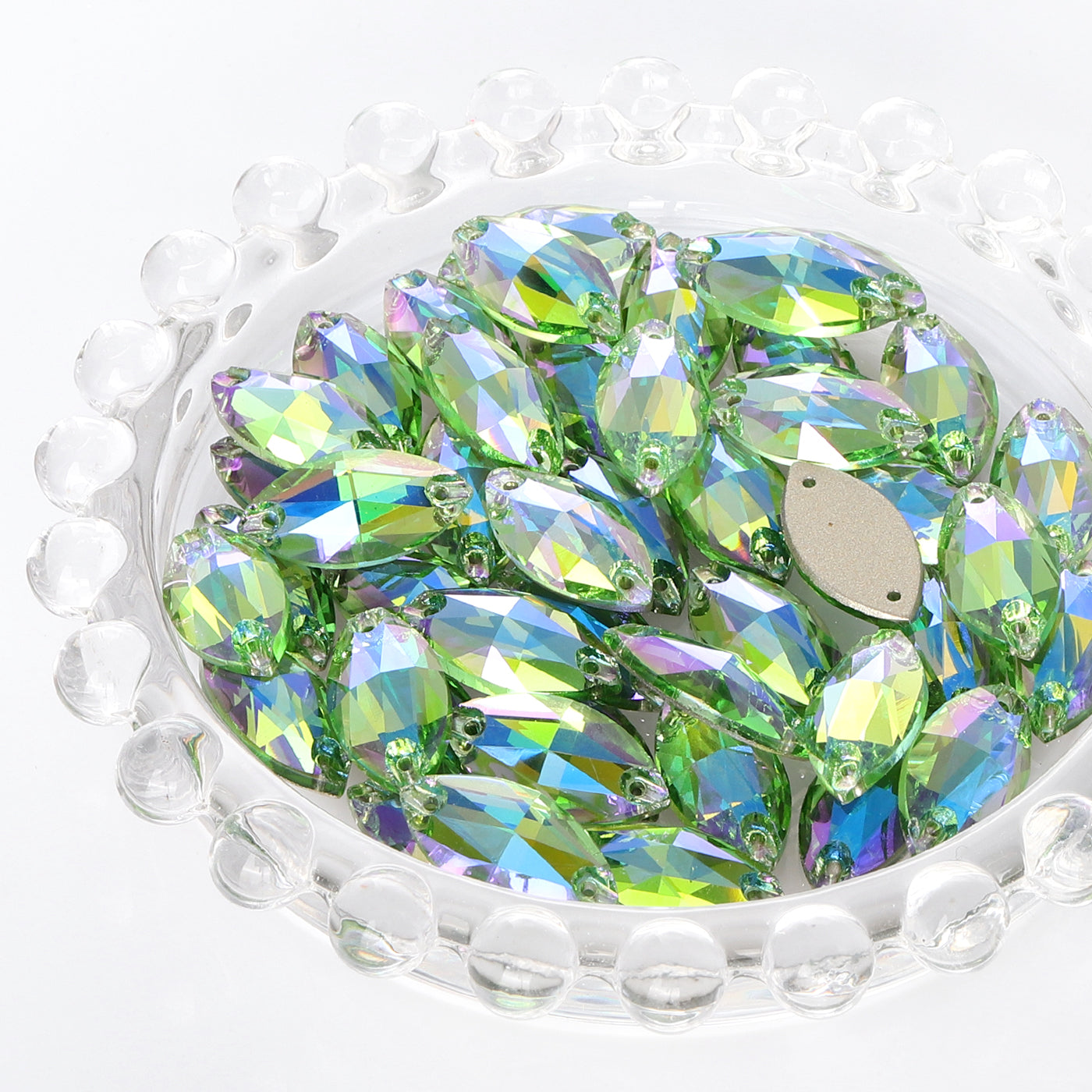 Peridot Shimmer Navette Shape High Quality Glass Sew-on Rhinestones