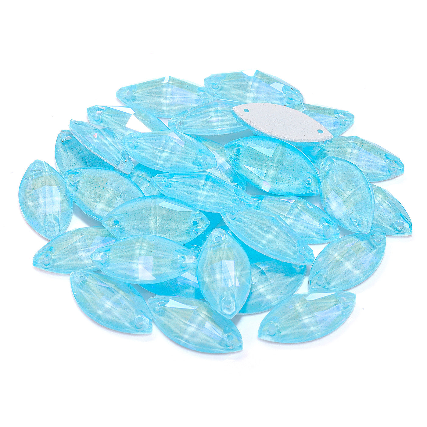 Electric Neon Aquamarine Navette Shape High Quality Glass Sew-on Rhinestones