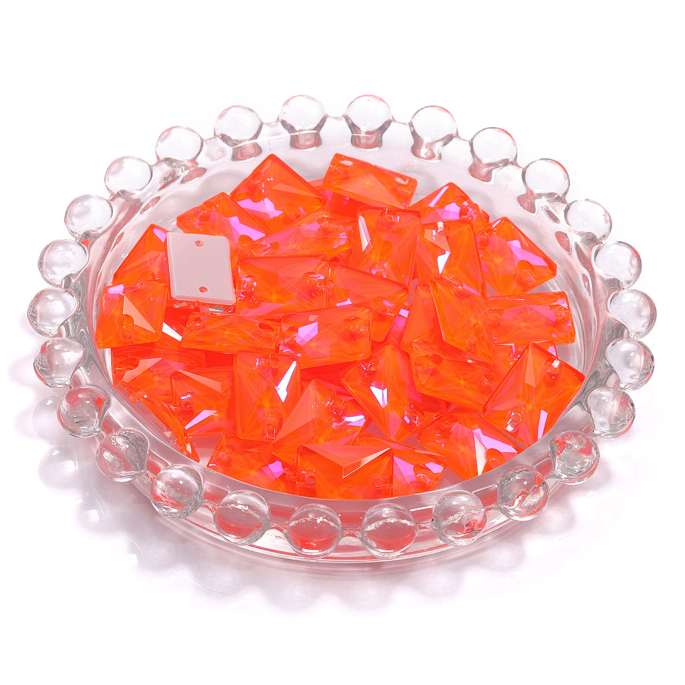 Electric Neon Orange Yellow Rectangle Shape High Quality Glass Sew-on Rhinestones
