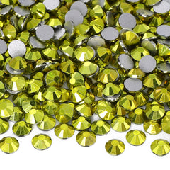 Metallic Lemon Yellow Glass FlatBack Rhinestones Silver Back