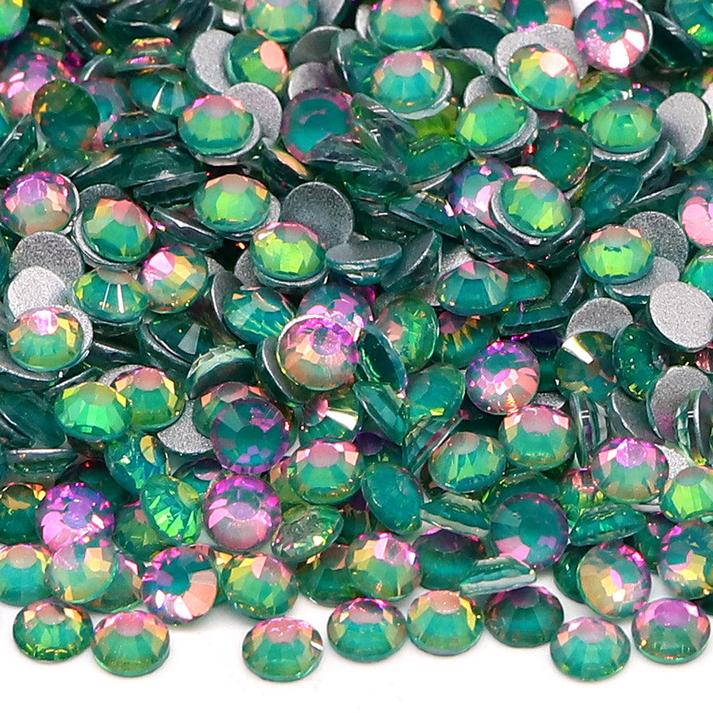 Crystal Emerald Glass FlatBack Rhinestones Silver Back